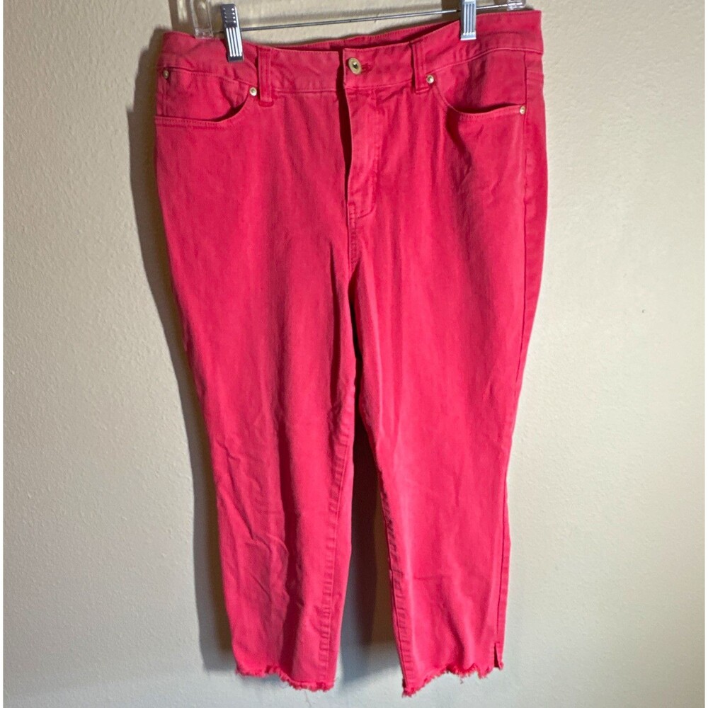 John Mark Women’s Denim Capri Pants Pink 14P Slim Skinny Pockets